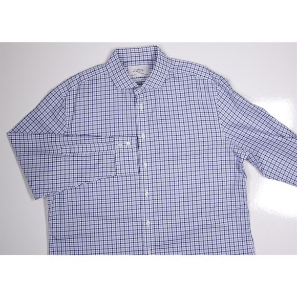 Charles Tyrwhitt Non Iron Slim Fit Blue Checkered Dress Shirt (44) 17.5-34 - Picture 3 of 7